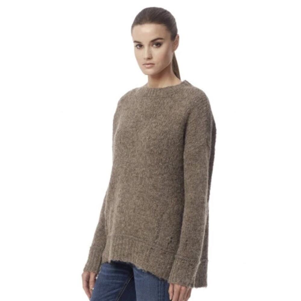 360 Cashmere Alpaca Wool Chunky Knit Crewneck Oversized Sweater Size S Brown NWT